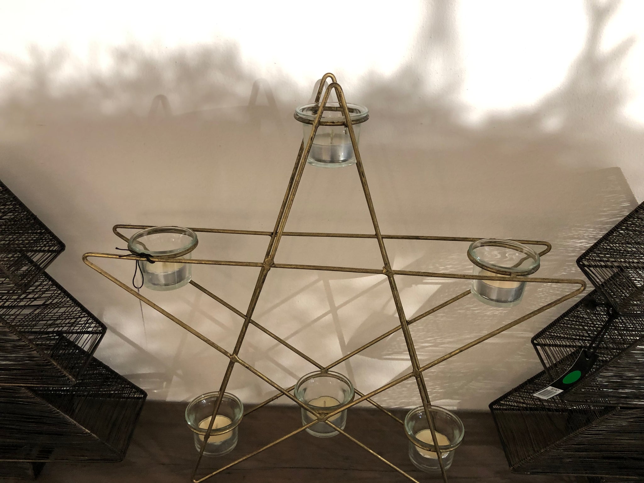 Xmas lida brass iron star with tealight cups L